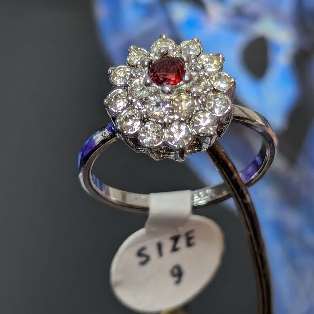 Vintage Art Deco Ring Ballerina Design Red Garnet Center Cluster VARGAS STERLING